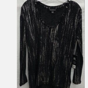 NWT Rock & Republic Black/Silver Shimmer Scoop Neck Blouse Size M
